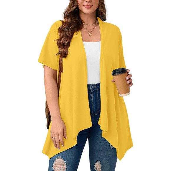 Women's Plus Size Lightweight Open Front Cardigan Short Sleeve Cover Ups - Picture 1 of 6